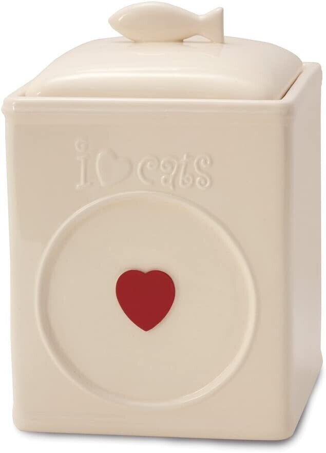 I Love Cats Treat Jar, Large Cream Ceramic Pet Food Container by Pavilion Gift