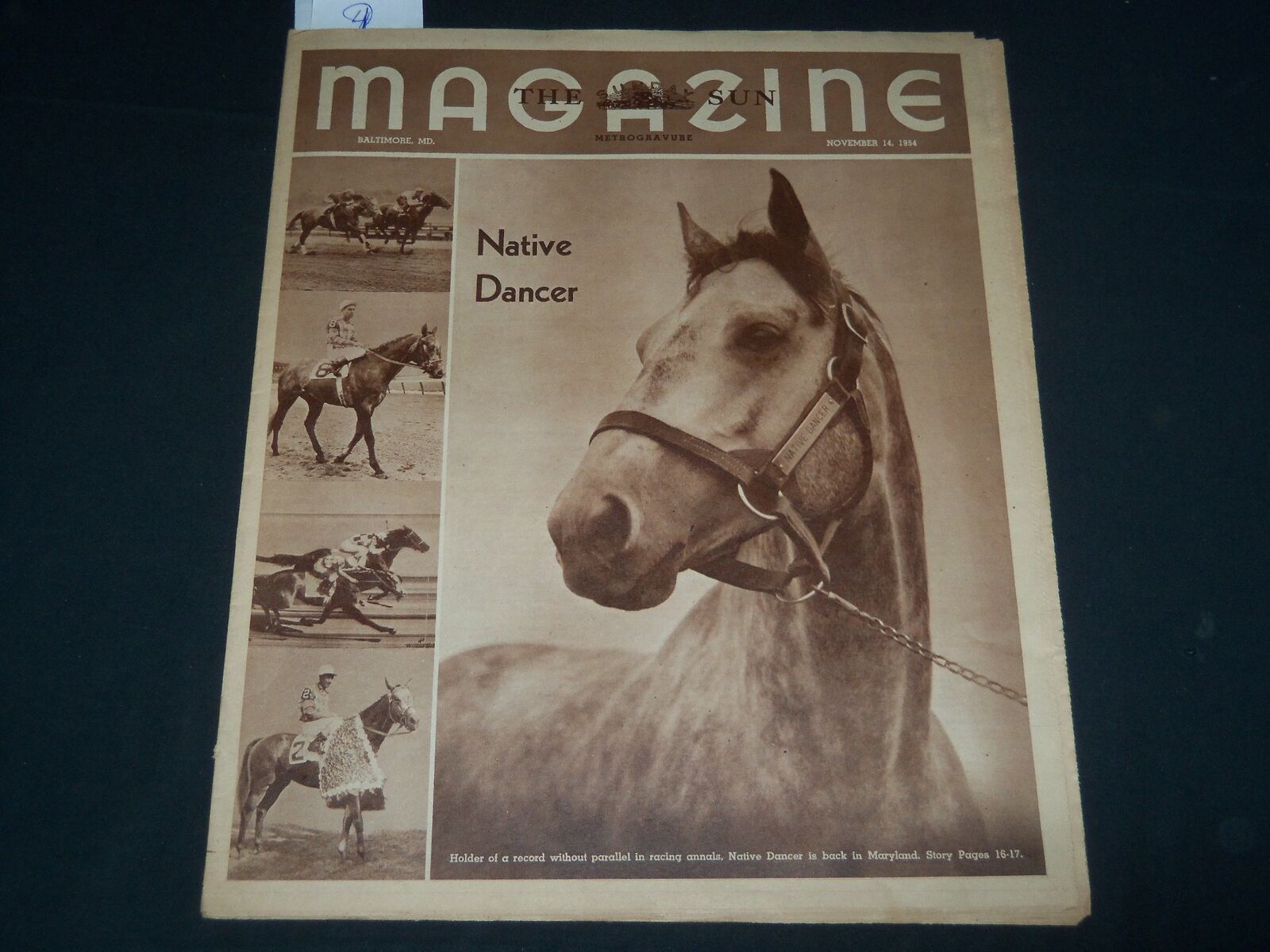 1954 NOVEMBER 14 BALTIMORE SUN MAGAZINE SECTION - NATIVE DANCER COVER - NP 3781