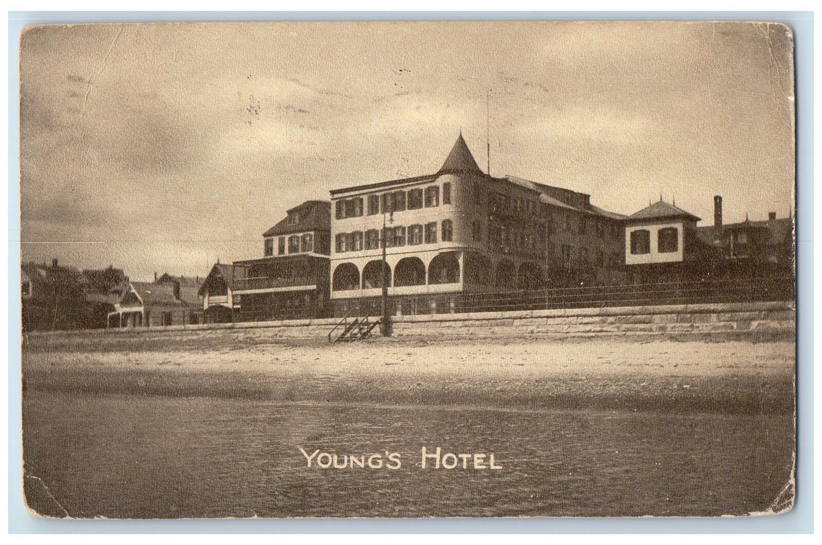 1908 Young's Hotel Bathing Beach Scene Winthrop Maine ME Posted Vintage Postcard