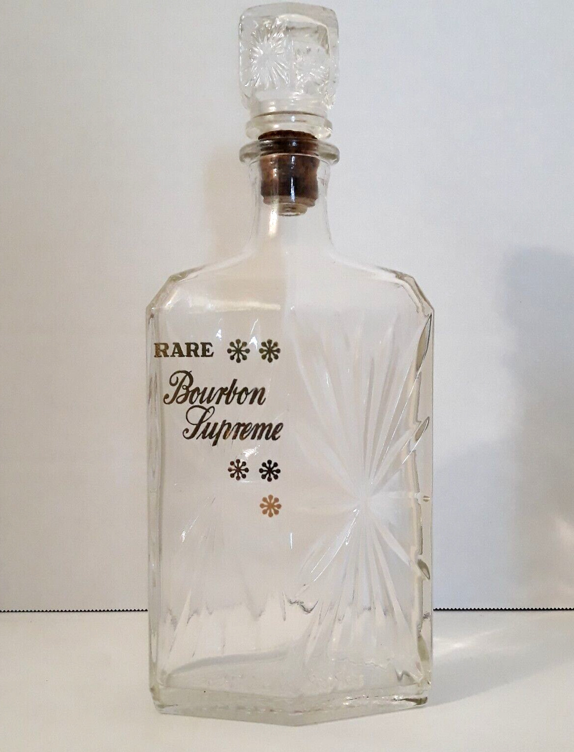 Bourbon Supreme Rare Whiskey Glass Bottle Decanter MCM Atomic Star Barware 50\'s