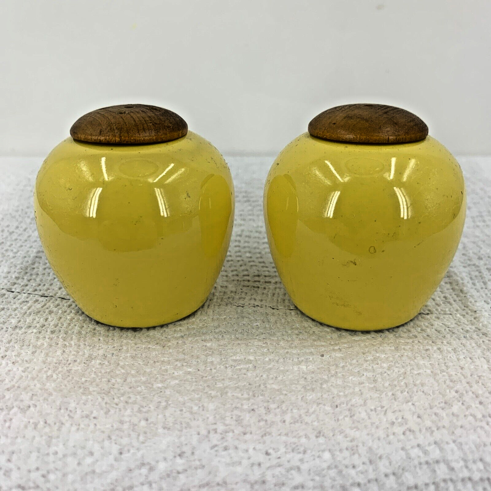 Vintage 1950s Sunshine Yellow Round Ceramic Salt & Pepper Shakers Made in Sweden