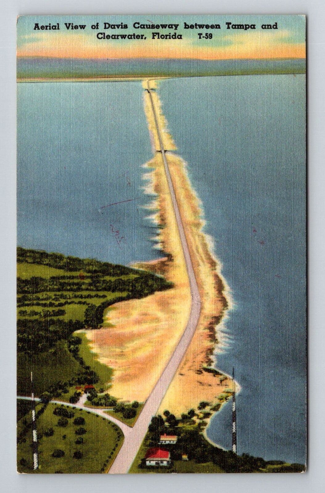 Tampa FL-Florida, Aerial Of Davis Causeway, Vintage Postcard