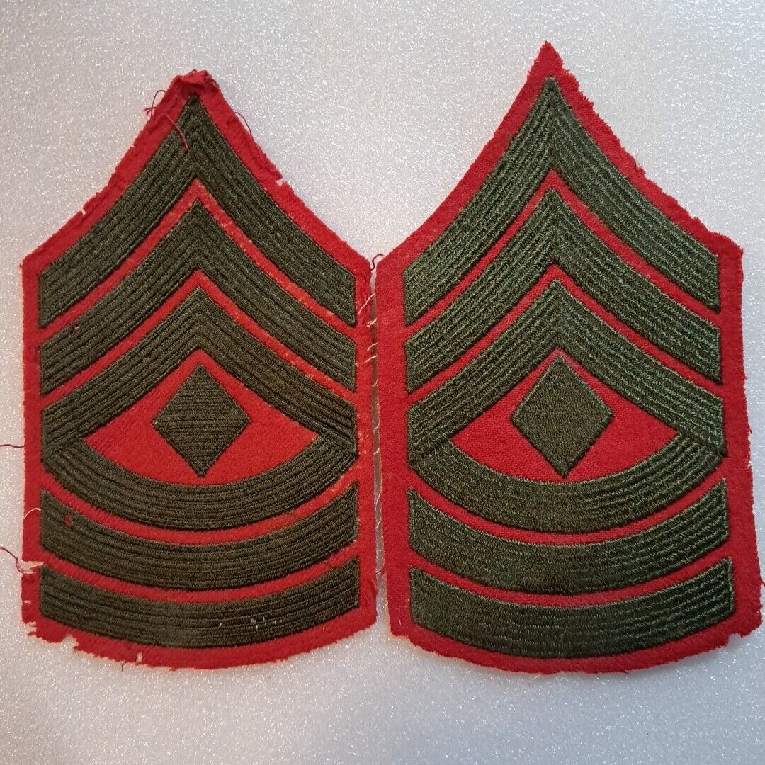 USMC Patches E-8 Green on Red Marine Corps Vintage 1st First Sergeant Pair MC4