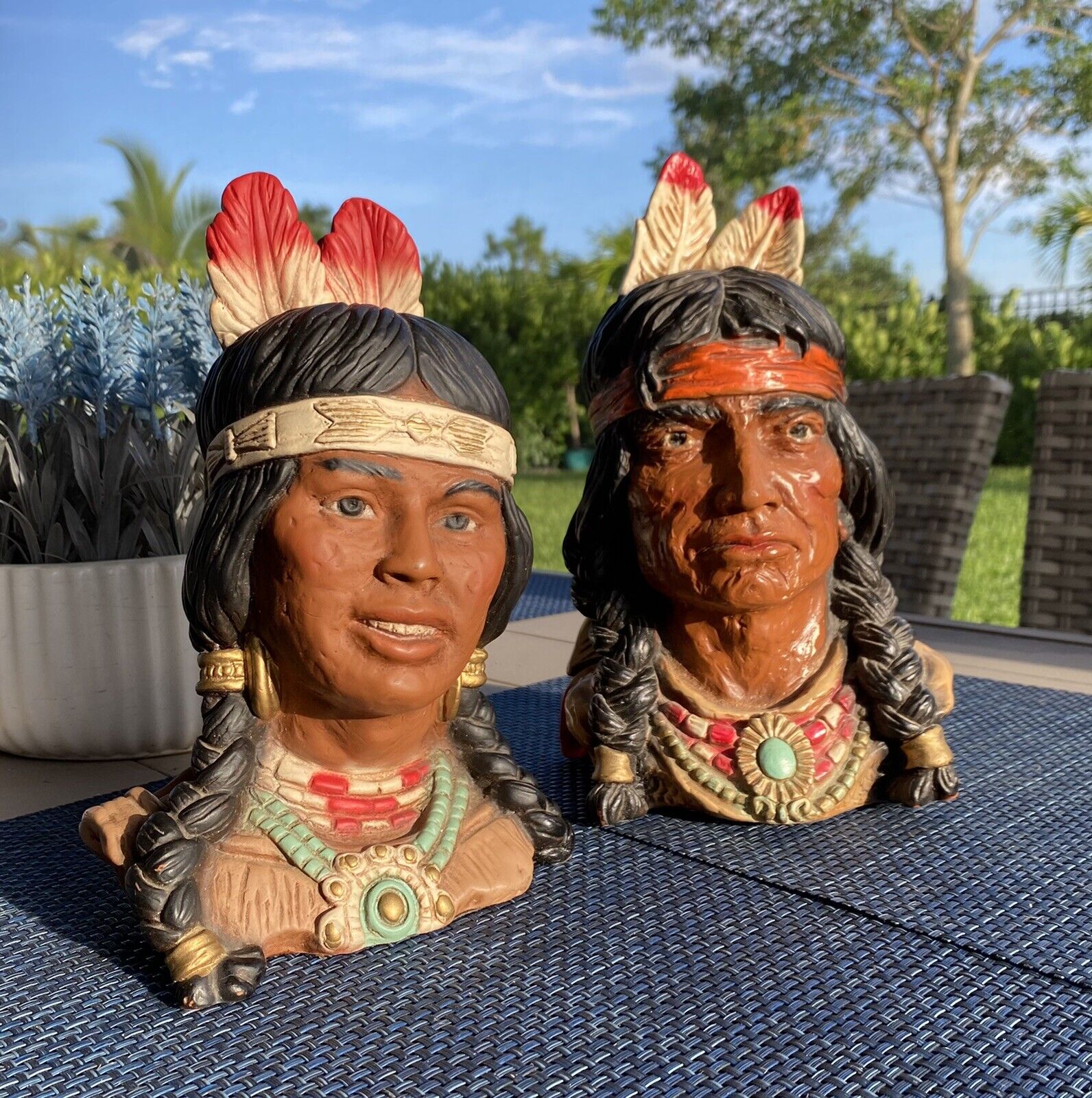 2 VTG 1966-74 Native American Indian Sculptured Figures-Universal Statuary Co.