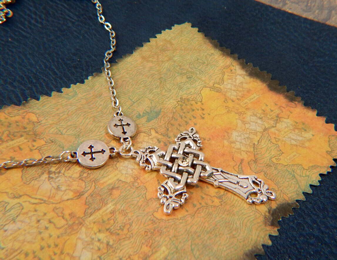 Celtic Cross Pendant Necklace Silver Jewelry Handmade Chain Fashion Crucifix