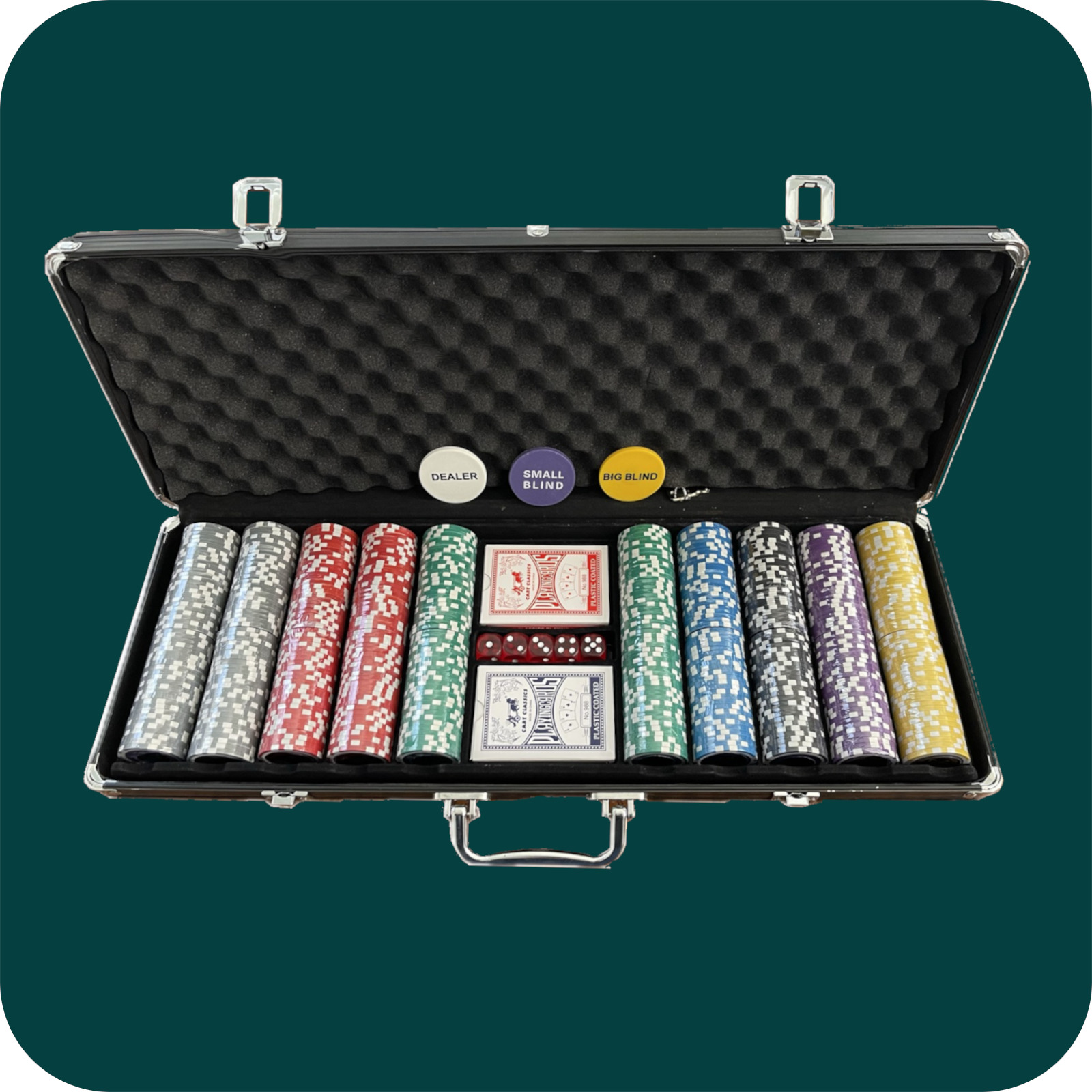 500 Pcs. Laser Poker Chip Set 13 Gram Clay Composite - Sleek Black Aluminum Case