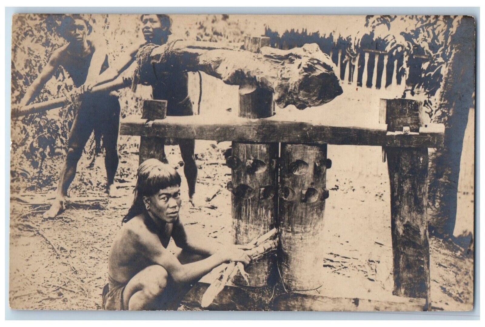 c1910's Native Tribe BBQ Cooking Unposted Antique RPPC Photo Postcard