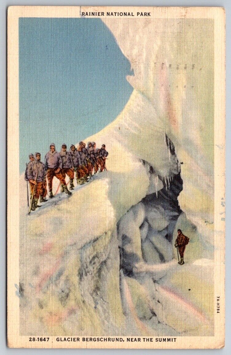 Glacier Bergschrund Near Summit Rainier National Park Posted 1956 Postcard Stamp