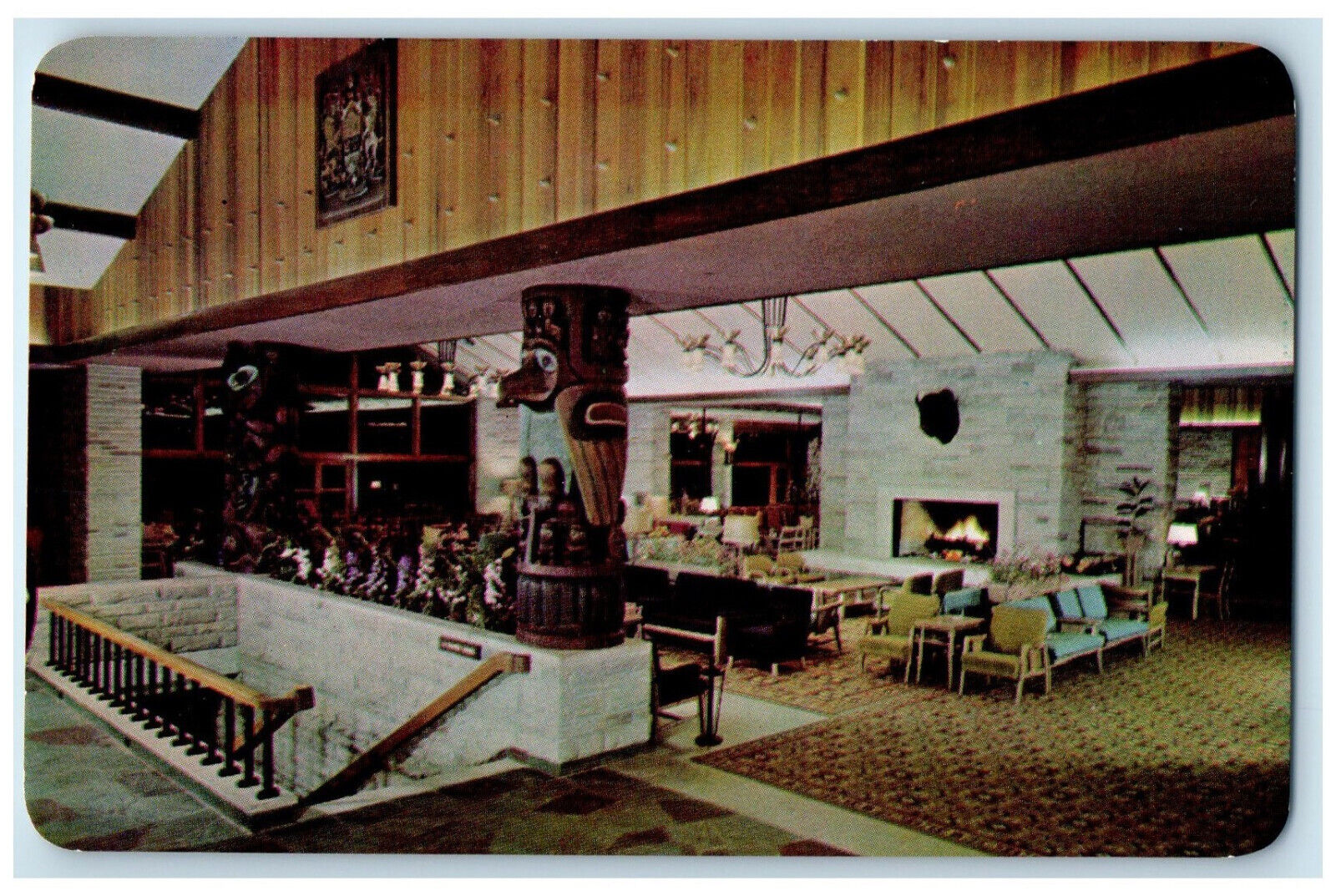 c1950's Lobby of Jasper Park Lodge Jasper National Park Alberta Canada Postcard
