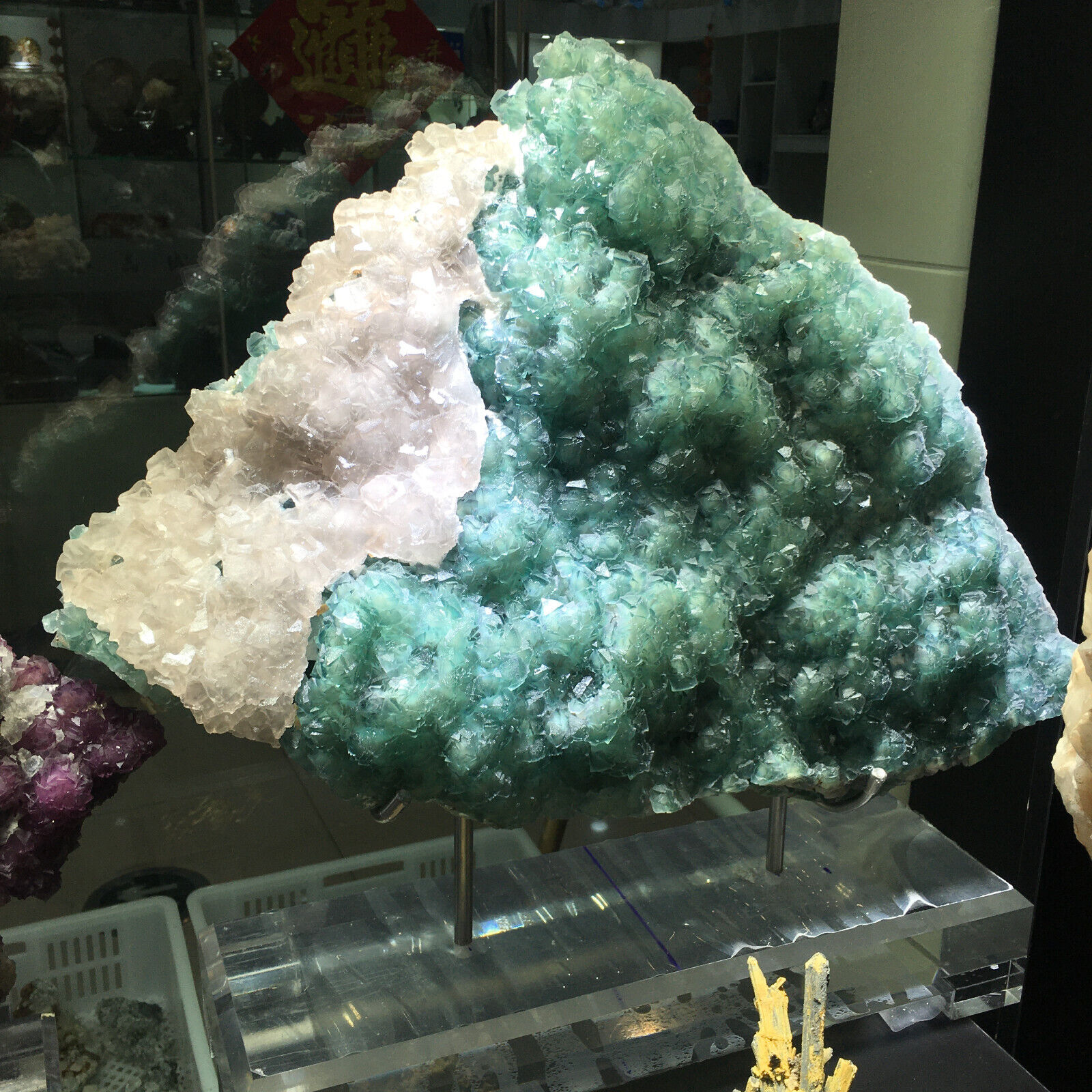 55LB Large Top Natural Fluorite Crystal Cluster Mineral specimen healing+stand