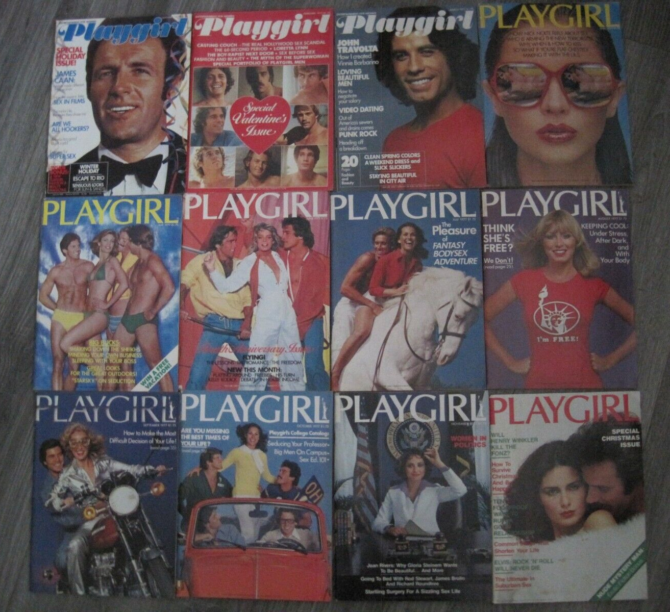 PLAYGIRL MAGAZINE FULL YEAR 1977 COMPLETE SET OF 12 ISSUES w Centerfolds