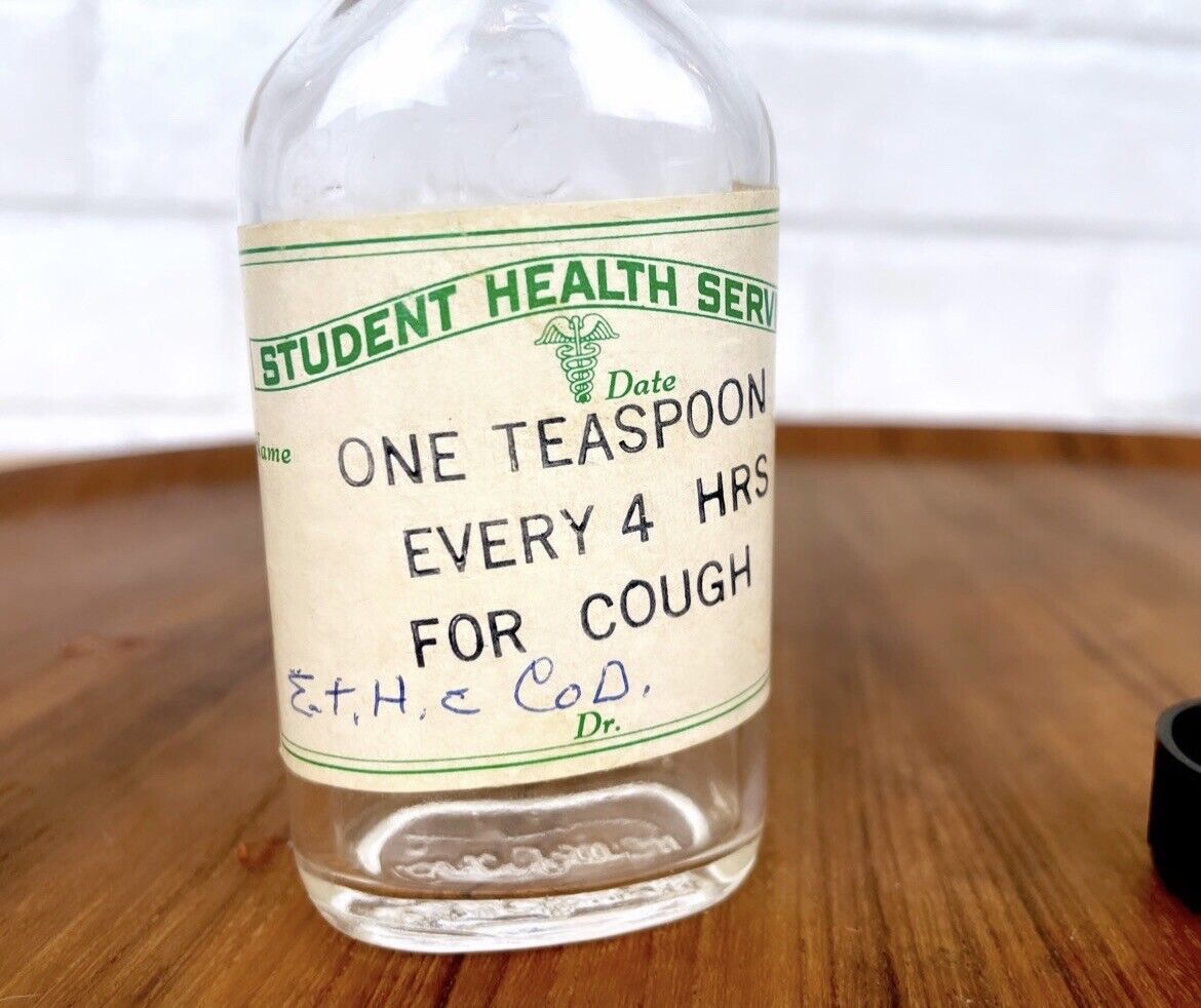 Vintage Medicine Bottle Cough Syrup | Student Health Services 4.25”