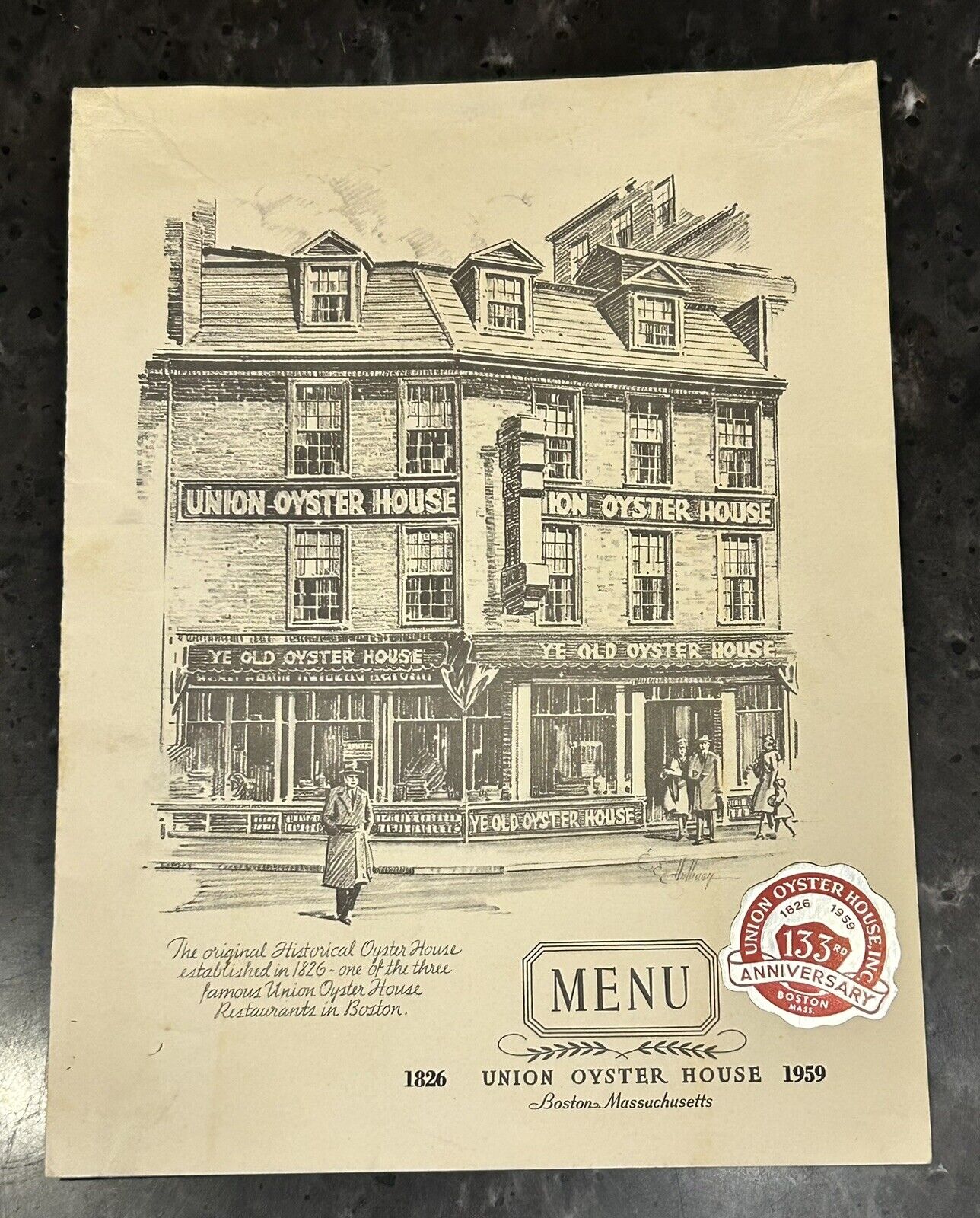 1959 UNION OYSTER HOUSE restaurant menu Boston MA  133th Anniversary
