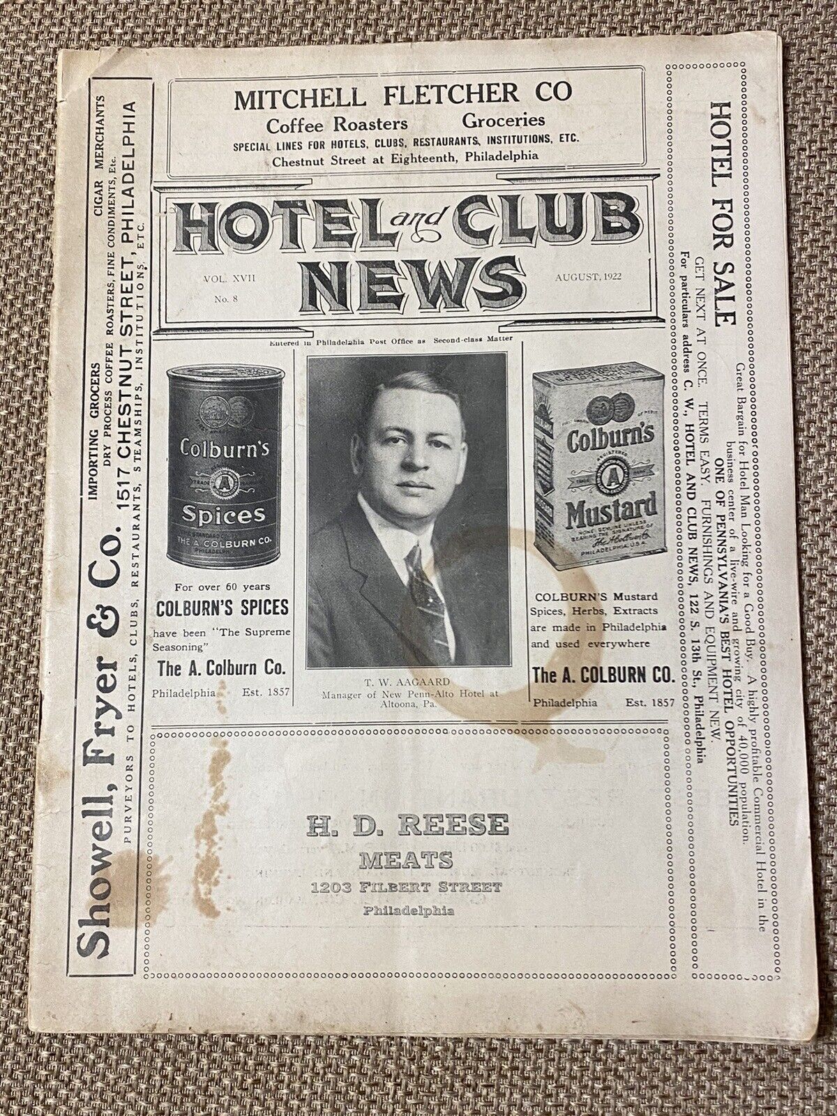 Vintage Hotel Advertising 1922 PHILADELPHIA Pennsylvania TOURISM Business