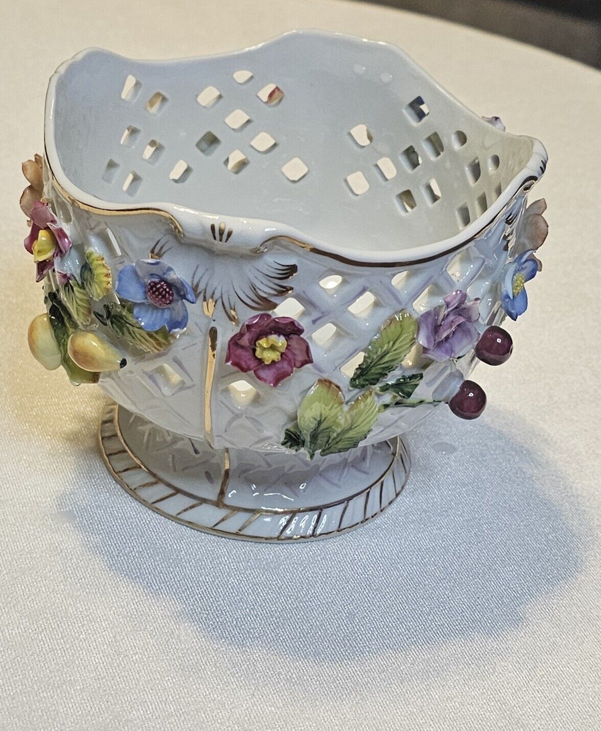 Vintage 1920's-1930's German Pierced Porcelain Flower & Fruit Vase