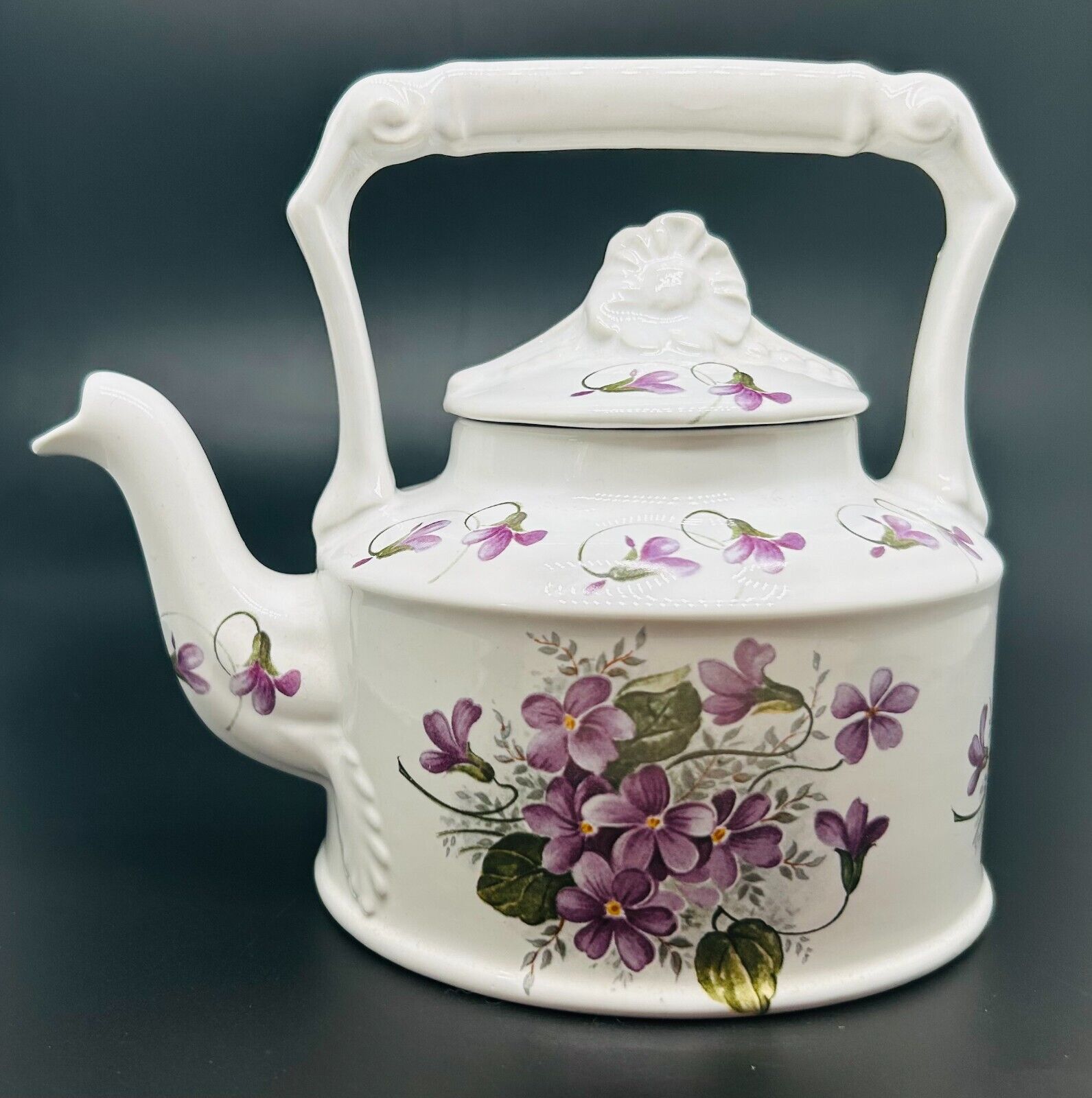 Arthur Wood Vintage Violet Teapot England Purple Flowers Square Handle