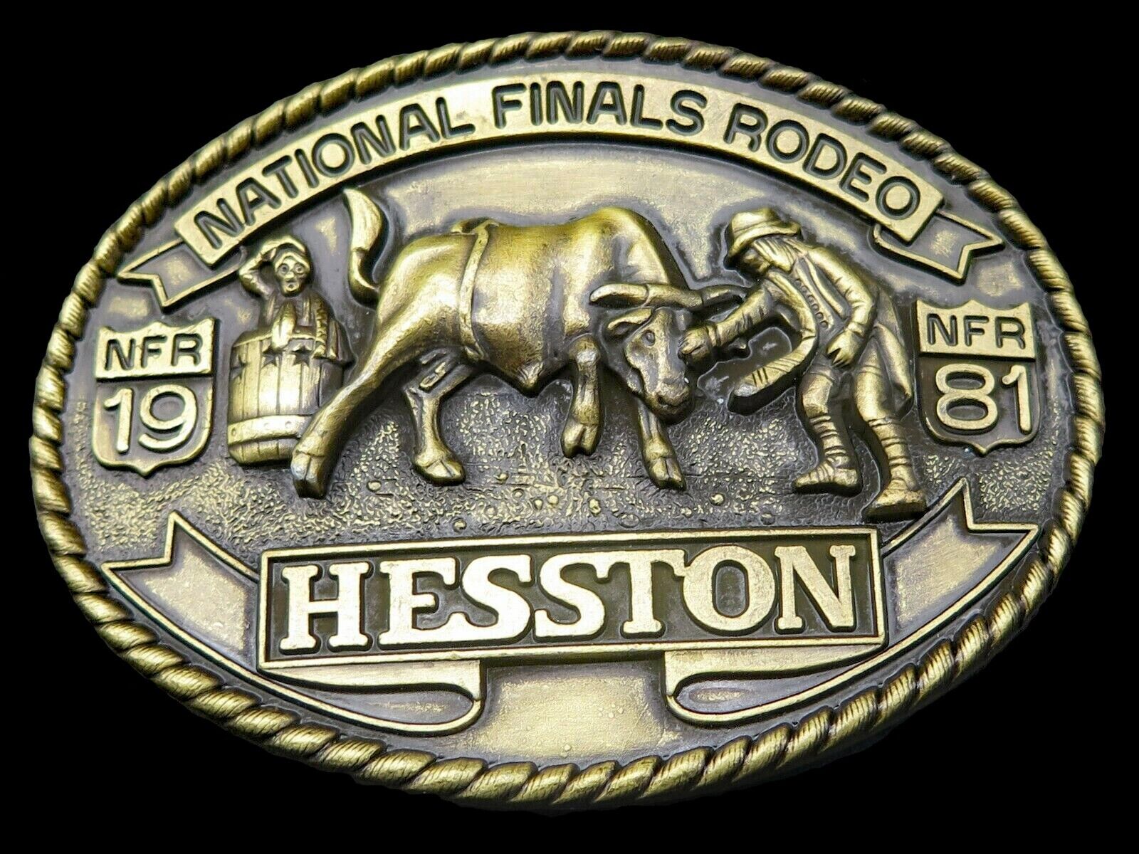 1981 Hesston Rodeo Clown Bull Western Cowboy NFR Vintage Belt Buckle