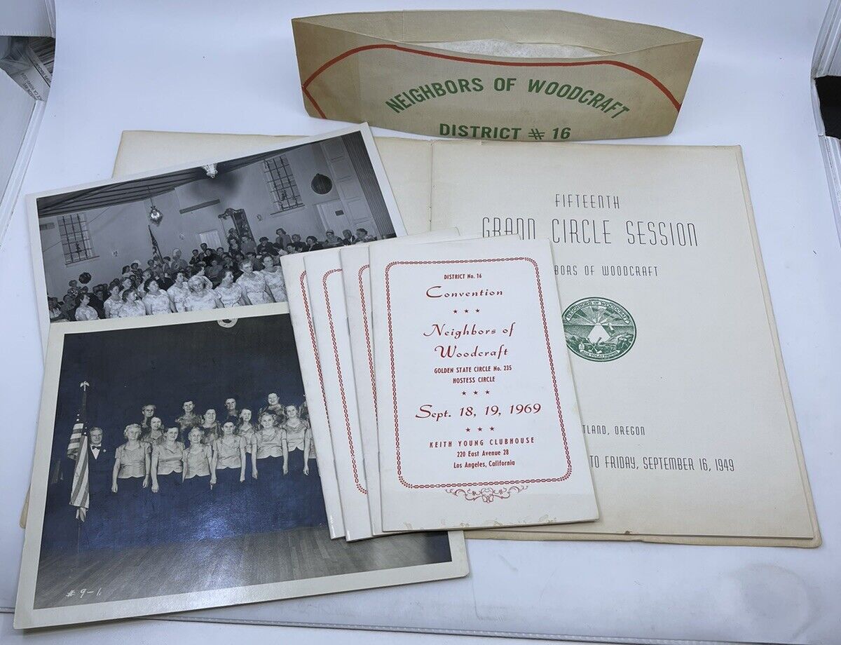 Neighbors Of Woodcraft Program Lot w Photos And Hat 1940s-60s RARE Fraternal Org