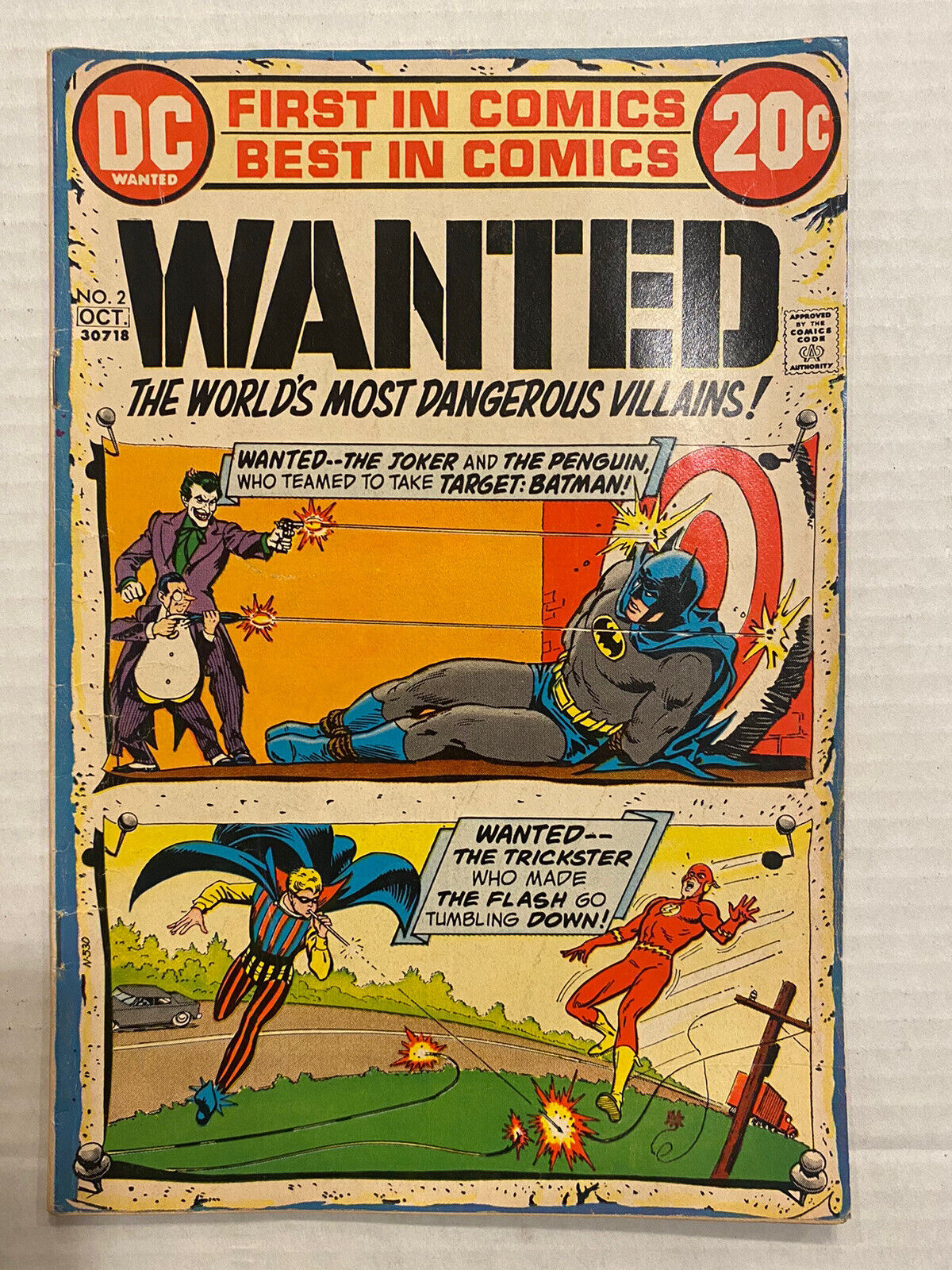 DC “Wanted The Worlds Most Dangerous Villians” # 2 1972 Joker & Penguin / Flash