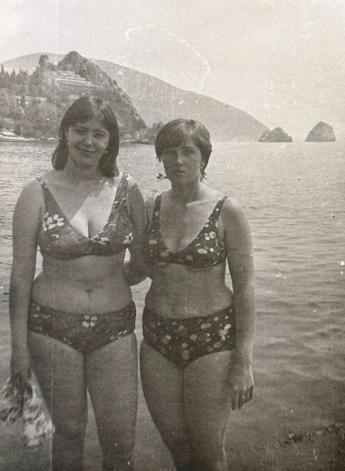 1970s Pretty Women Bikini Young Two Ladies Hugging Vintage Photo Snapshot