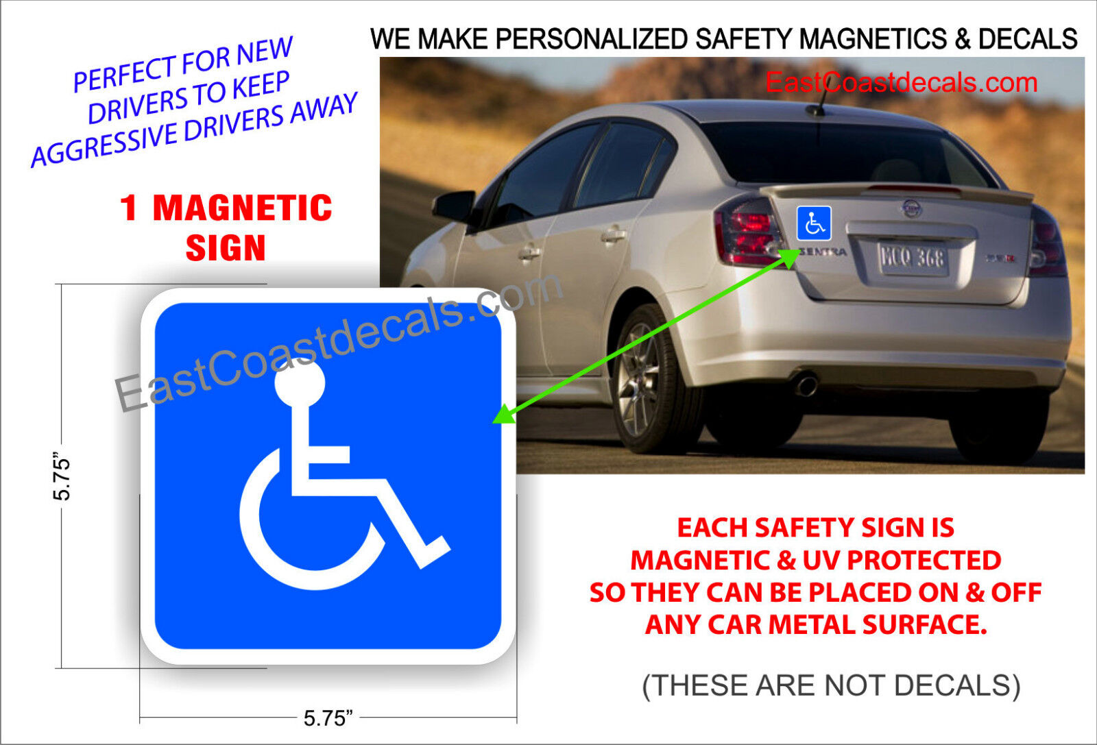 HANDICAP SAFETY Magnetic Sign SYMBOL NEW Heavy Duty Magnetic On & Off with Ease