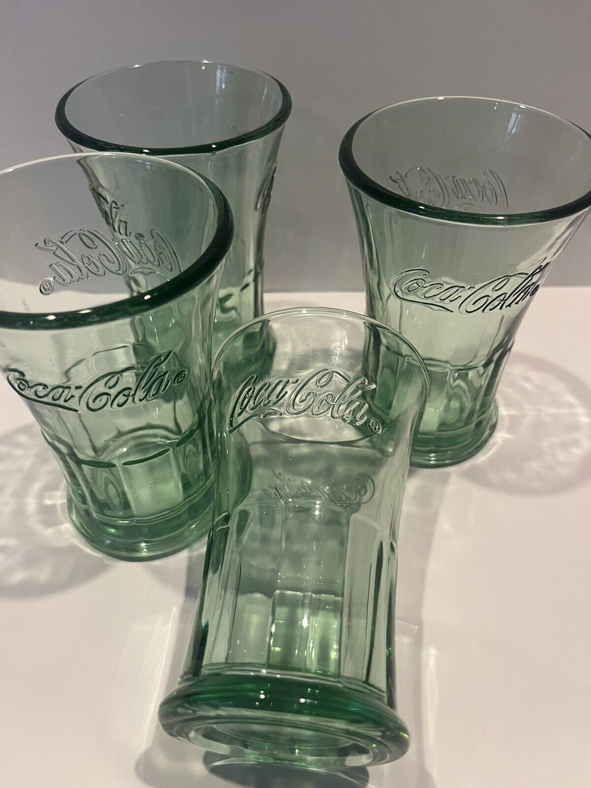 4 Vintage Libbey Green Glasses Coca Cola Coke Flared Tumblers Heavy   4.75” Tall