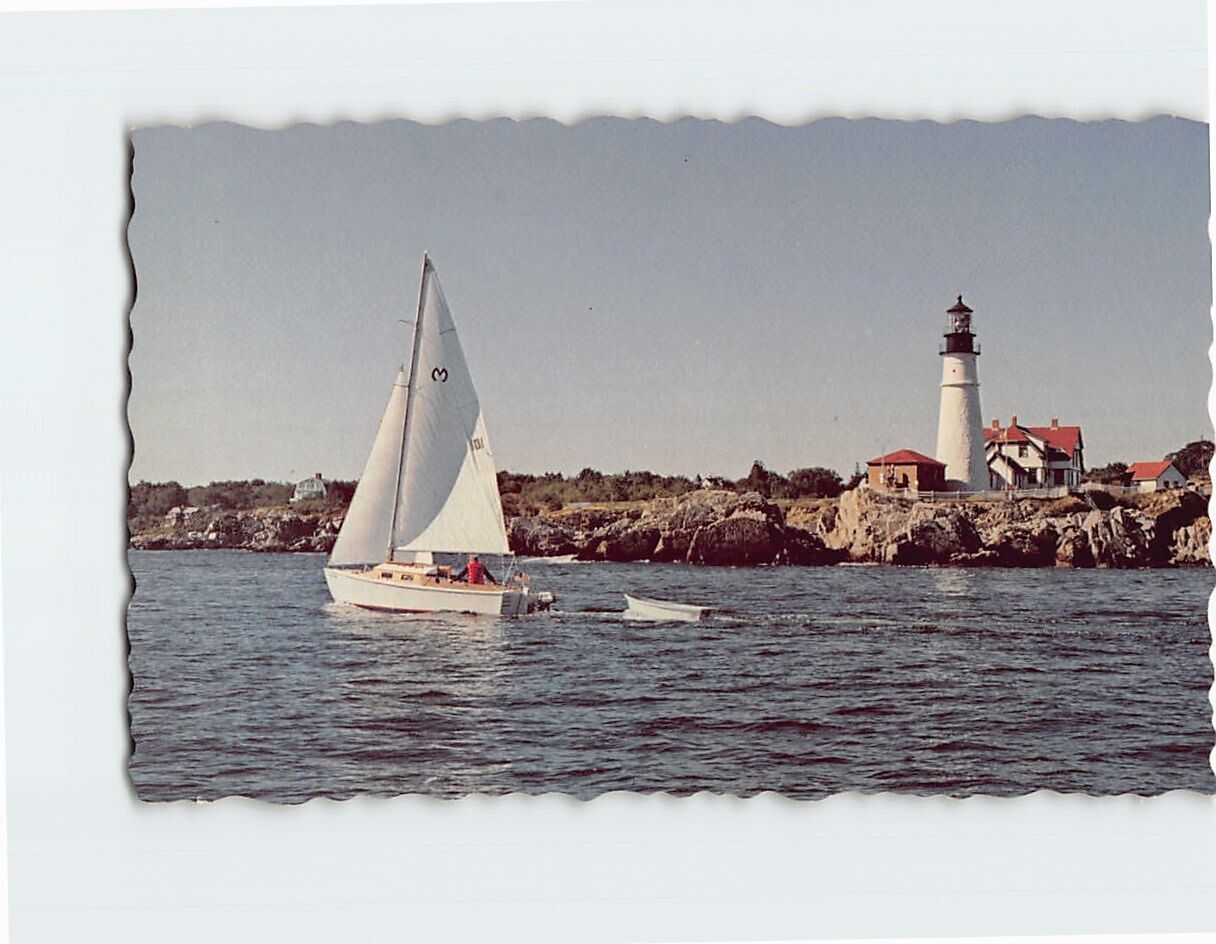 Postcard Sailing Past Portland Head Light Maine USA