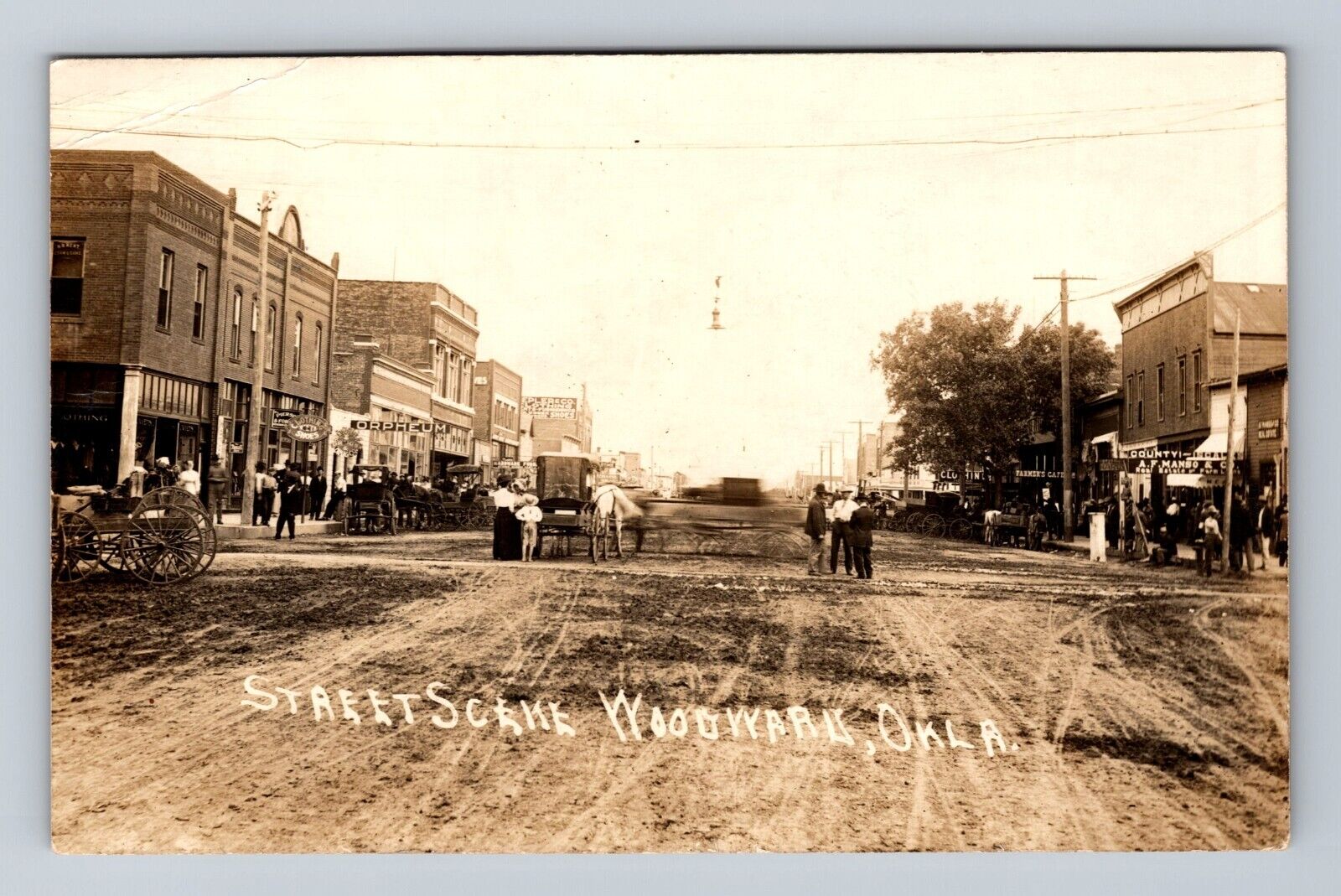 Woodward OK-Oklahoma, RPPC: Main Street, Old West, Wagons Vintage c1908 Postcard