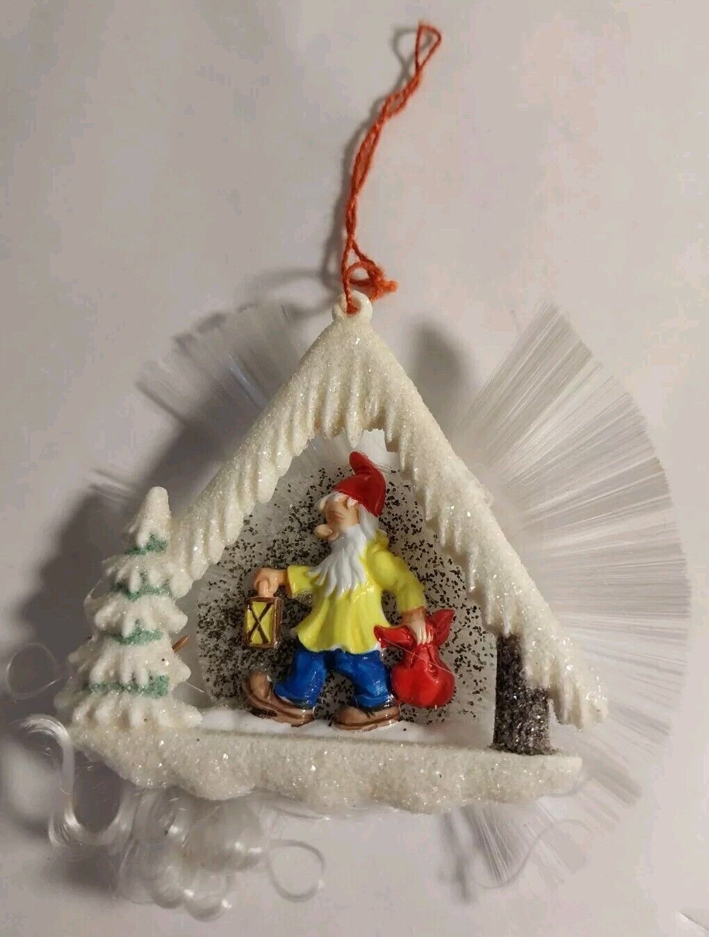 Vtg W Germany Spun Glass Cotton Ges Gesch Creche Diorama Elf Gnome Santa Mica 