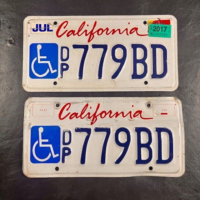 Matched Pair-Vintage  CA Disabled Person Lipstick License Plates-Tags-#DP779BD