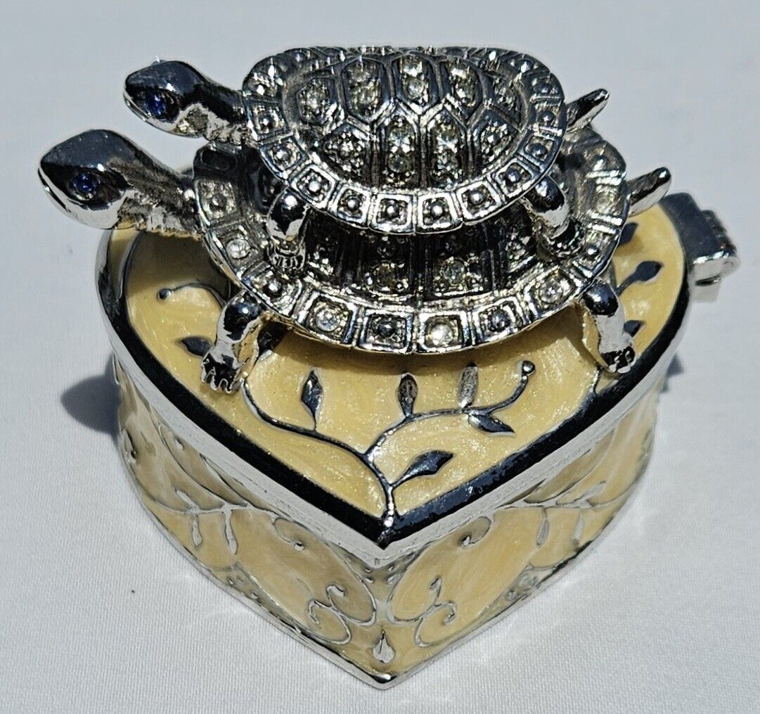 New/Things Remembered/Heart-Shaped Yellow & Silver Trinket Box/Mother/Baby Turt