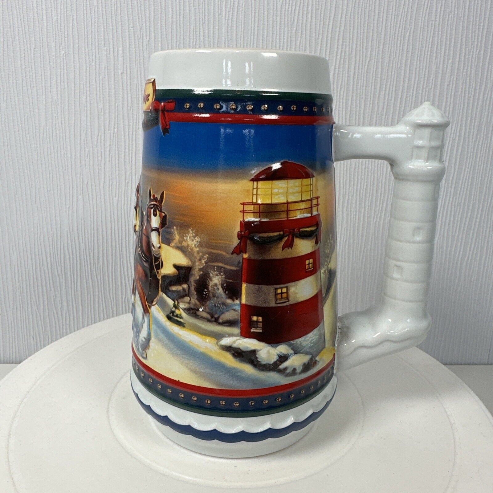 Budweiser Guiding The Way Home 7” Stein Lighthouse Christmas Vintage 2002