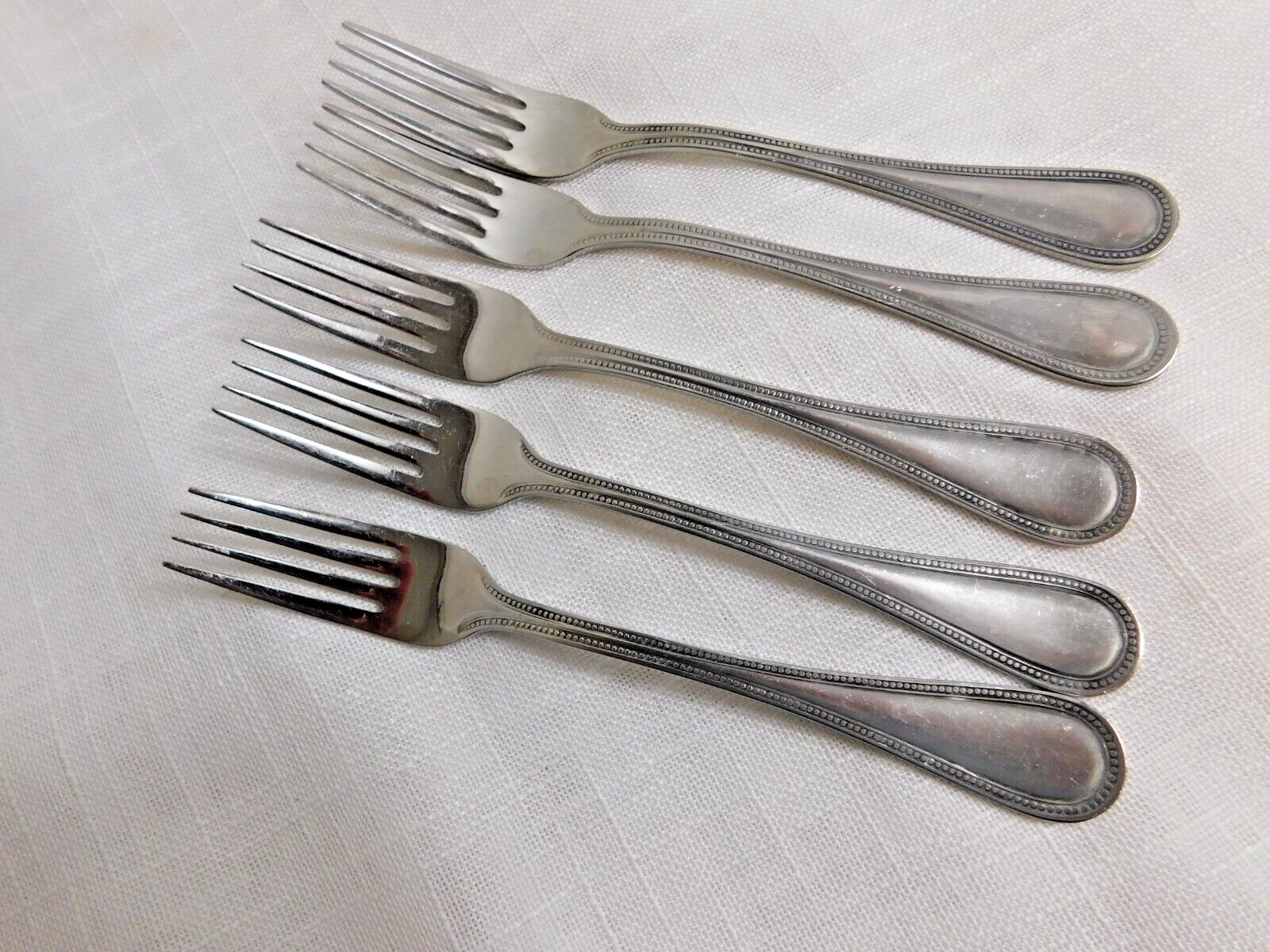 A6- Towle Stainless Flatware Beaded Antique (Korea) Dinner Forks Lot of 5