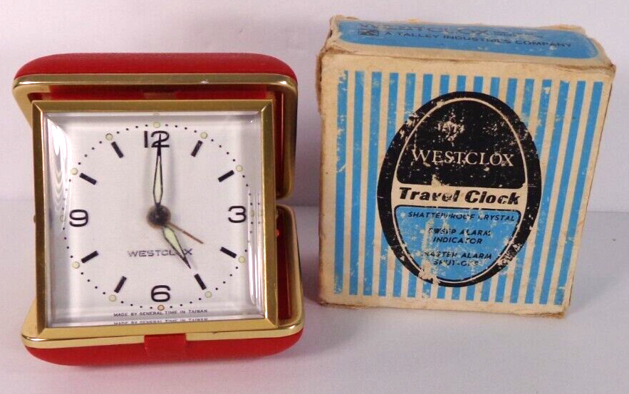 Vintage Westclock Red Luminous Travel Alarm Clock With Original Box