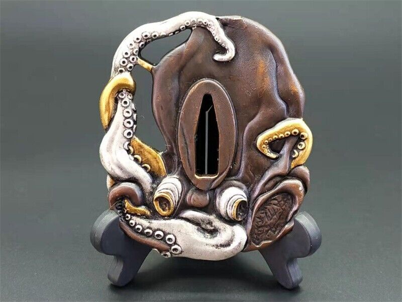 TSUBA Japanese Sword guard Octopus Design Samurai Katana handmade JAPAN