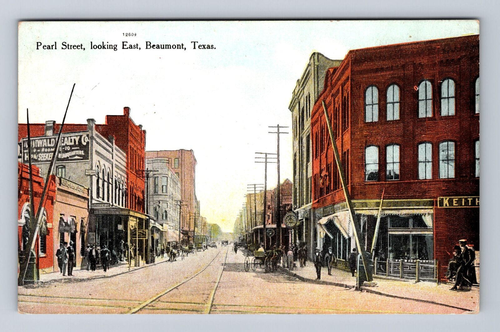 Beaumont TX-Texas, Pearl Street Looking East, Antique, Vintage c1910 Postcard