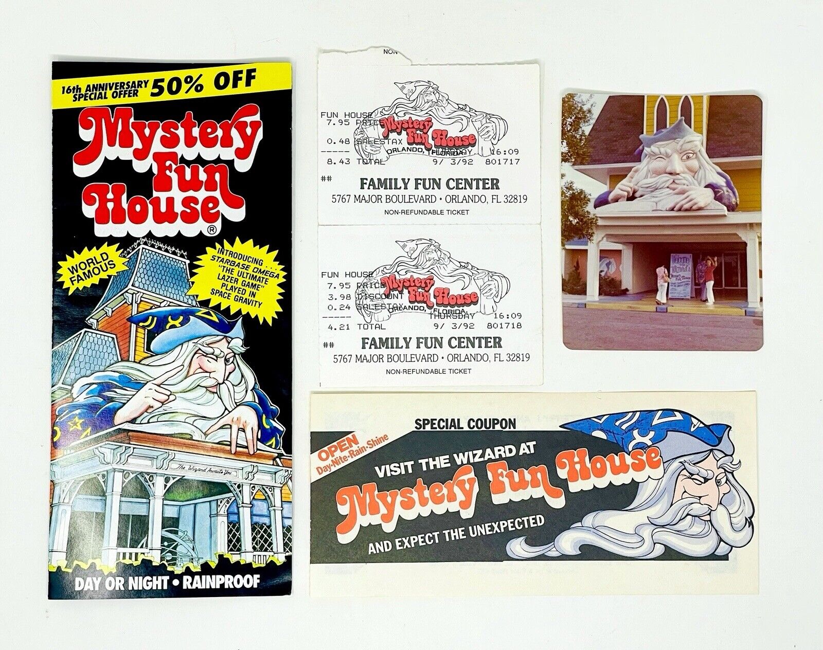 RARE Vintage MYSTERY FUN HOUSE Orlando, FL Lot Ticket Stubs, Brochure & More