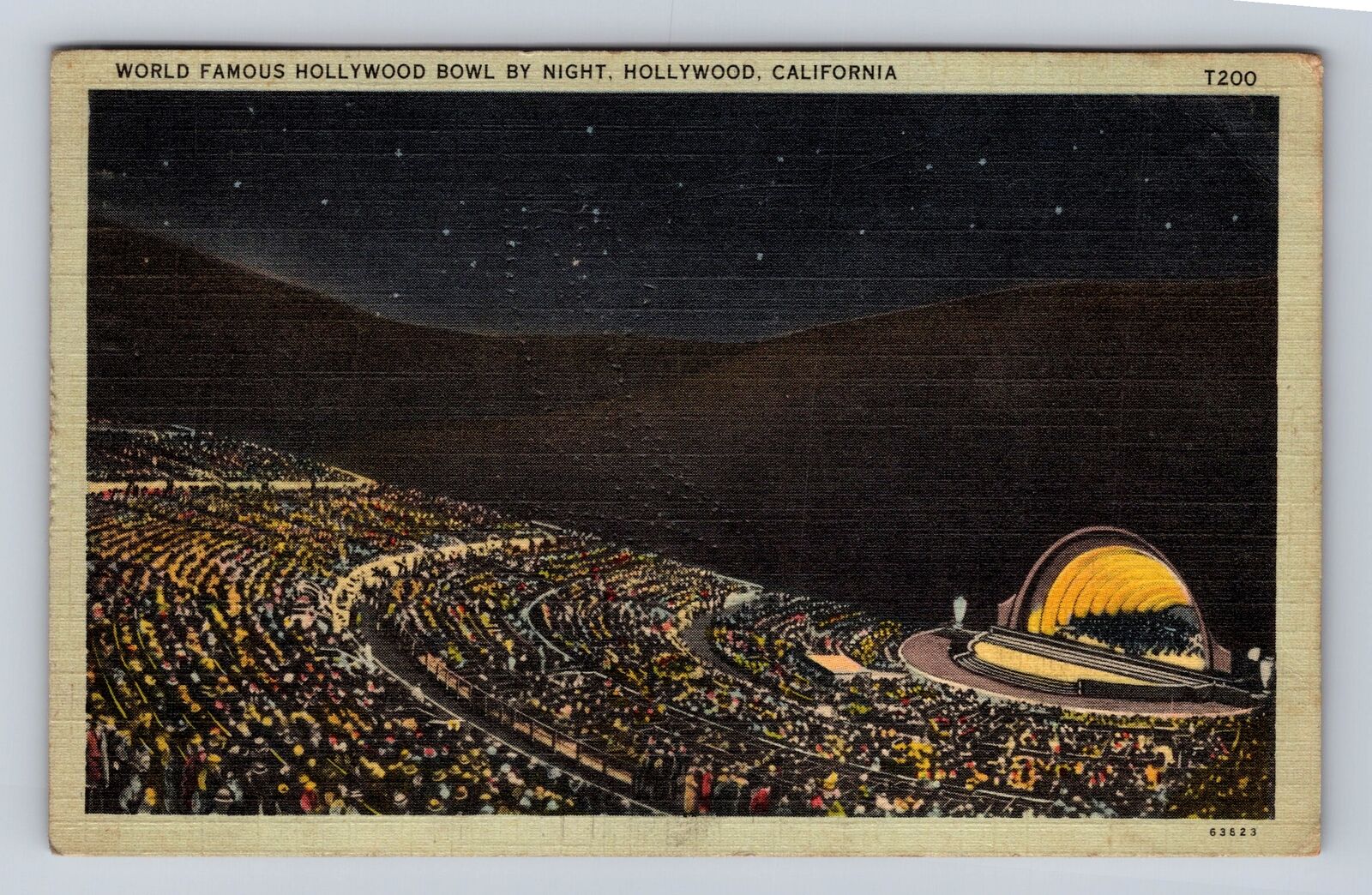 Hollywood CA-California, Famous Hollywood Bowl By Night, Vintage c1944 Postcard