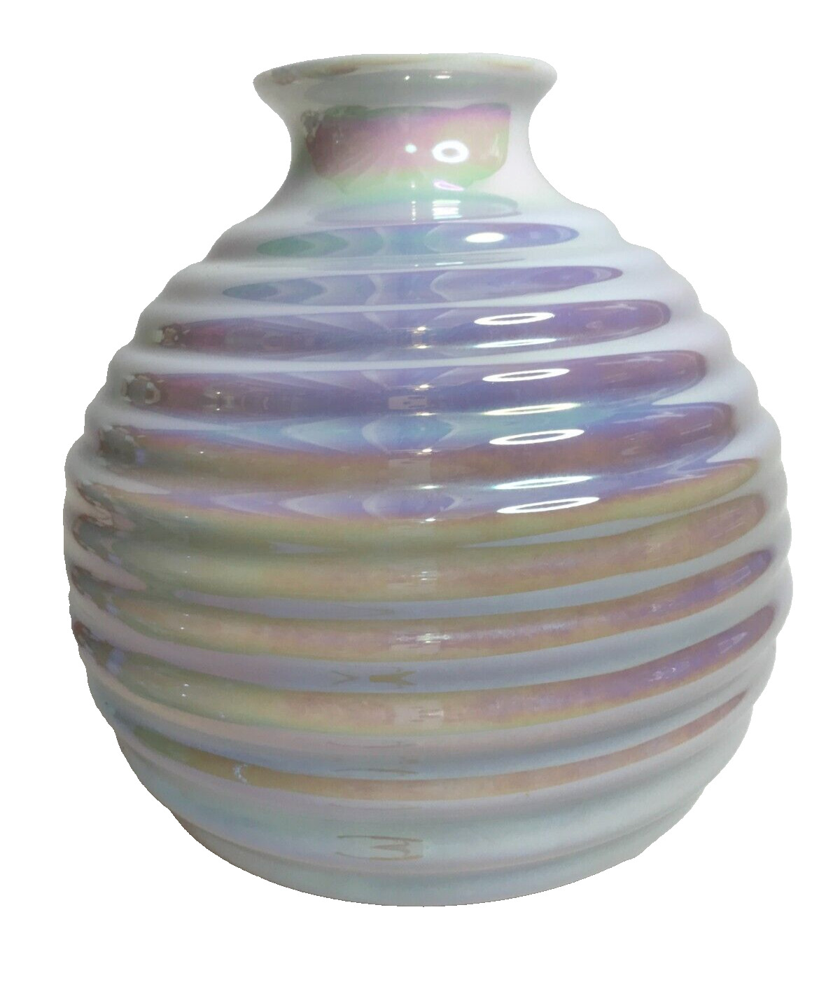 VTG AMERICAN HAND BLOWN GLASS Vase - IRIDESCENT White Pearl Opal 