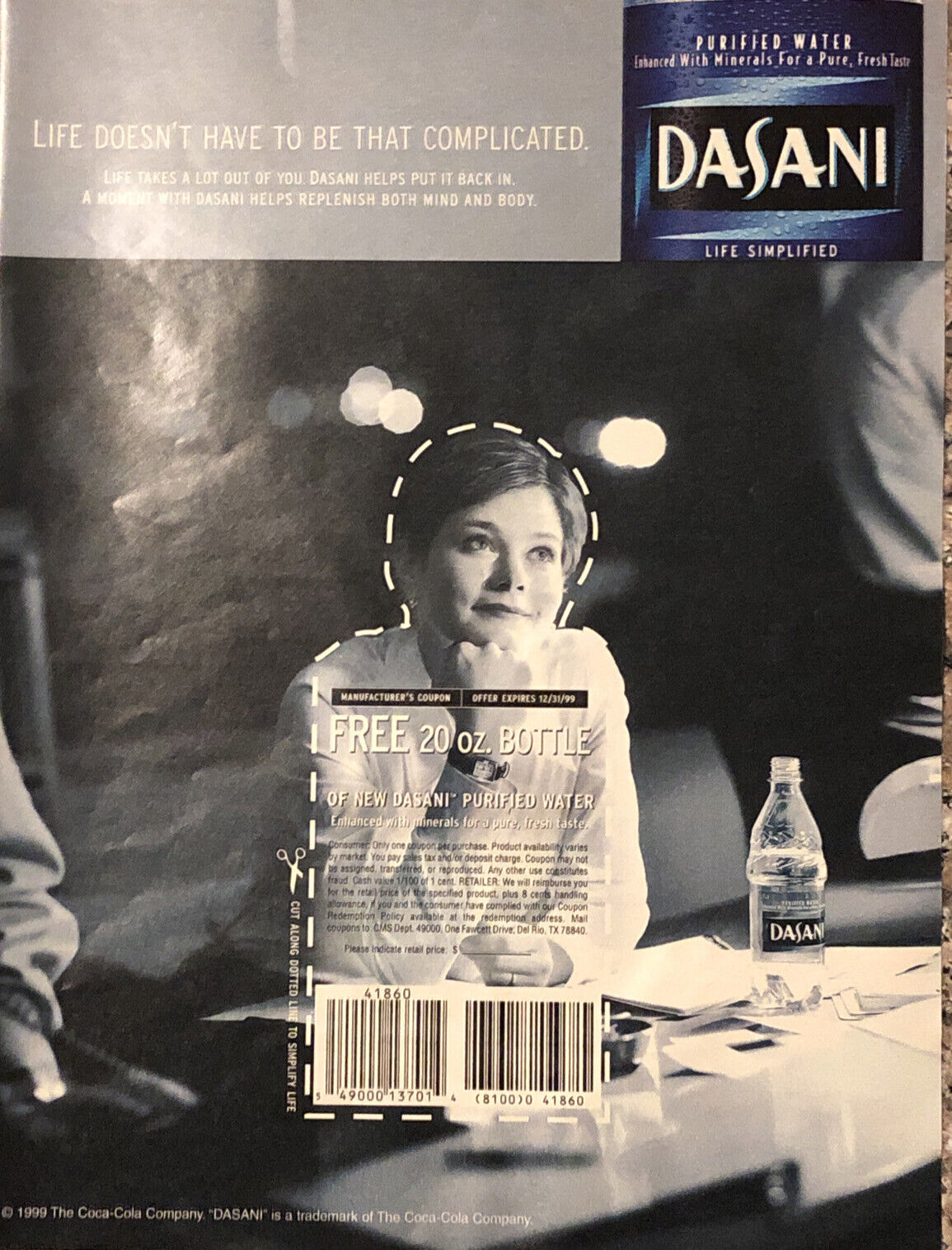Dasani Bottled Water VTG 1990s PRINT AD 1999 Life Doesn’t Have To Be Complicated