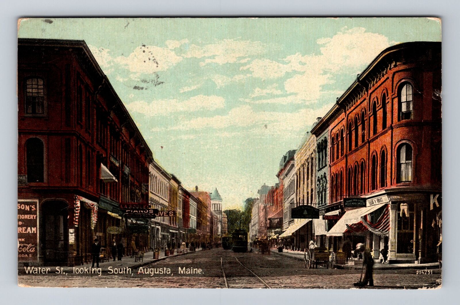 Augusta ME-Maine, Water Street Looking South, Antique, Vintage c1912 Postcard