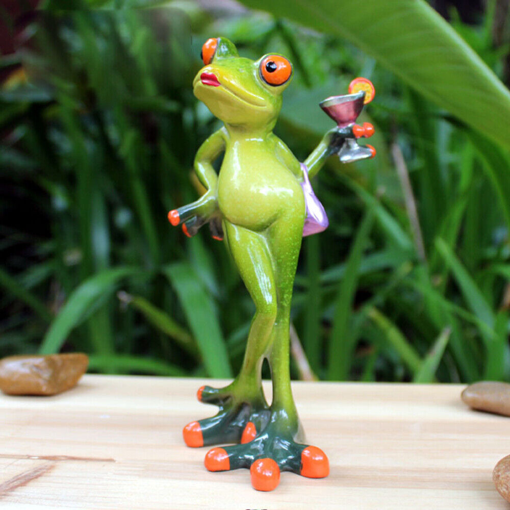 Green Frog Figurine Miniature Resin Mini Statue Car Decor Garden Home Ornament