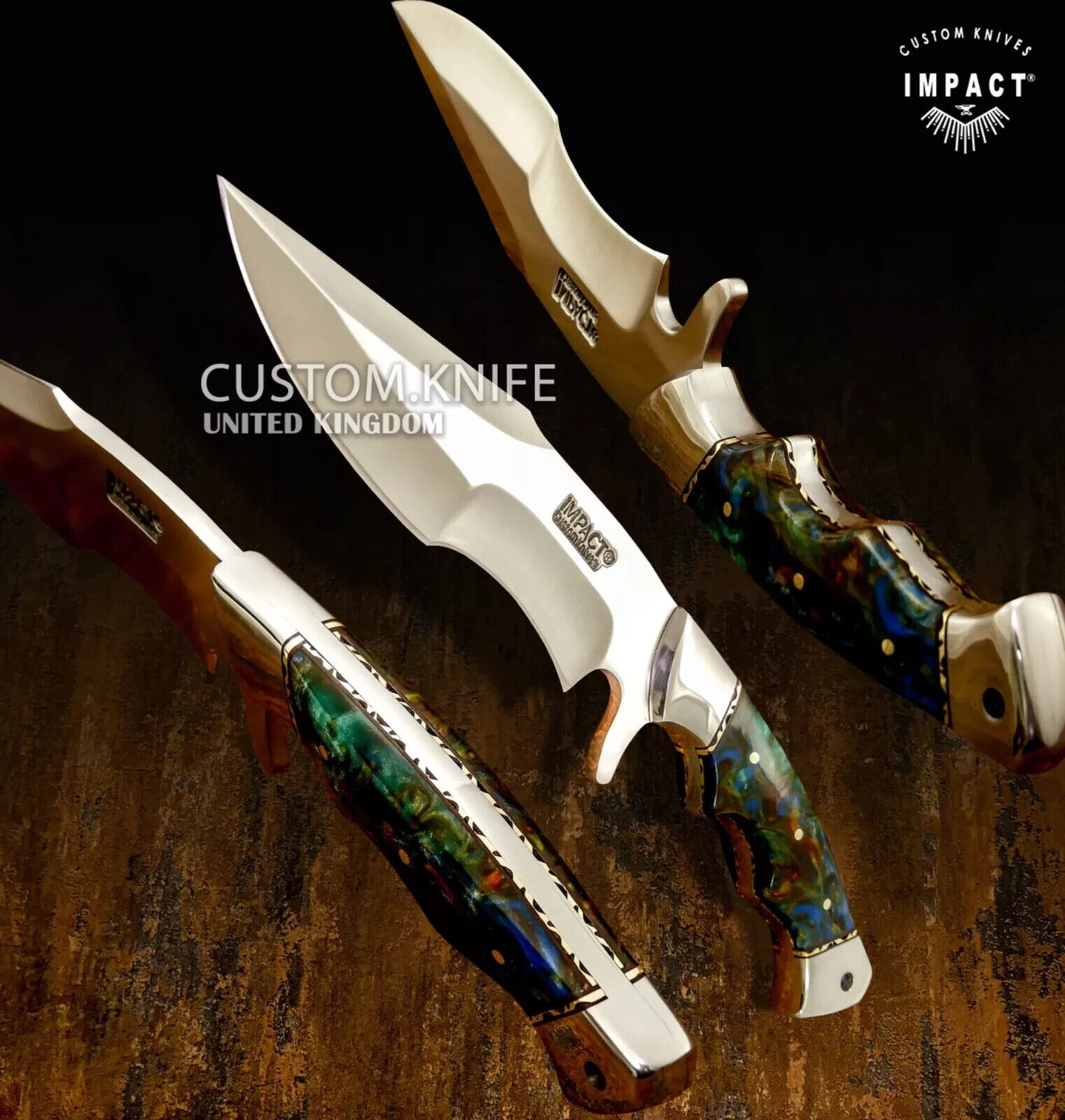 IMPACT CUTLERY RARE CUSTOM FULL TANG BUSHCRAFT HUNTING KNIFE RESIN HANDLE- 1697