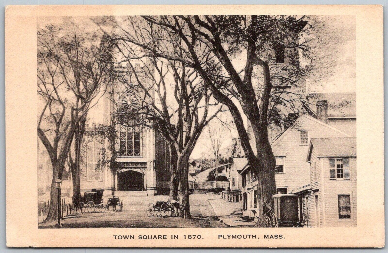 Plymouth Massachusetts 1930s Albertype Postcard Town Square In 1870