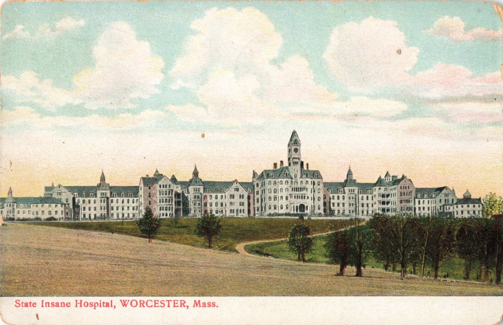 State Insane Hospital Worcester Massachusetts MA 1911 Postcard