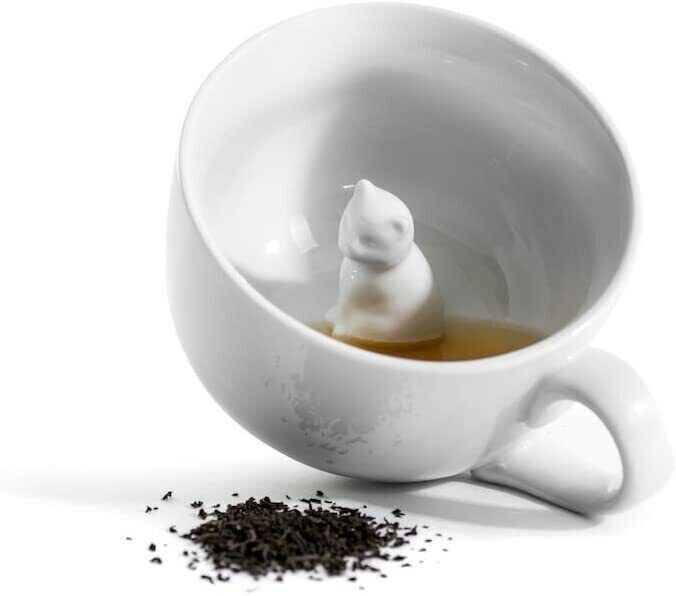 Anthropologie Sagaform Oversized Porcelain Kitty Cat Mugs Tea Coffee Cups White