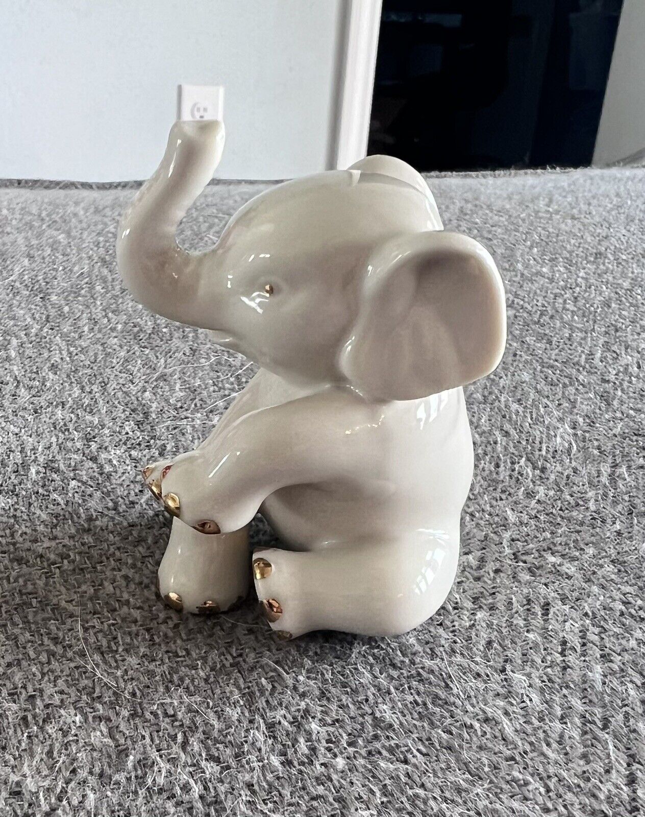 Vintage Lenox Elephant Porcelain Figurine Trunk Up White 24k Gold Hand Painted