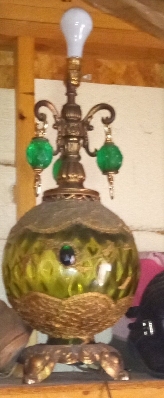 MCM Lampcraft Tear Drop Green Gold Hollywood Regency Funky Atomic Lamp 