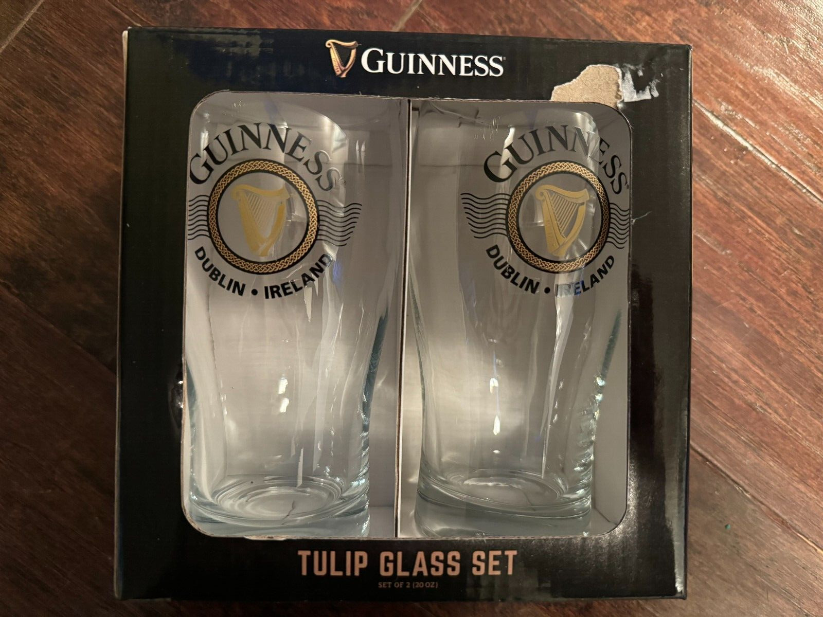 Guinness Tulip Glass Set (2 20/Oz Glasses) NEW in box Dublin Ireland Made in USA