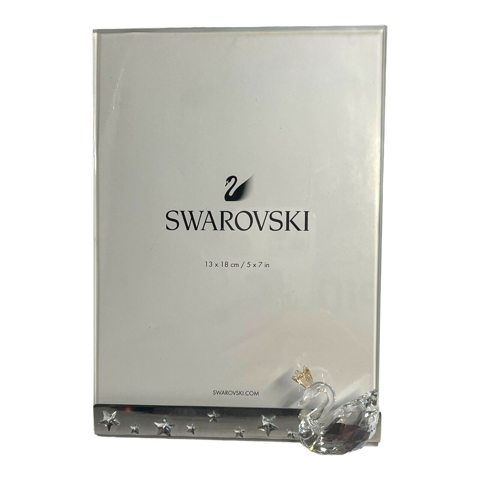 Authentic Swarovski Crown Swan Picture Frame Silver Stars Rhinestone 5x7 Crystal